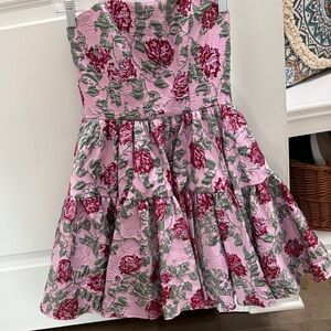 Floral Pink Strapless Mini Dress